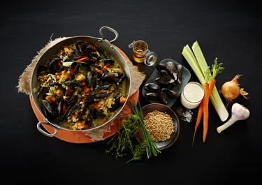 Nordisk paella med blåmuslinger