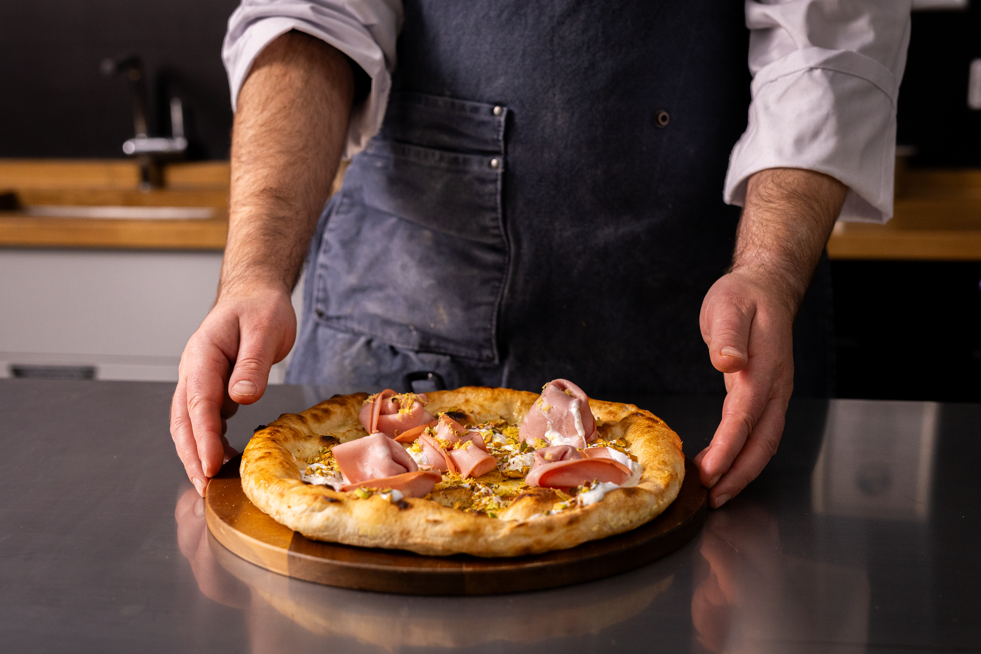 Mortadella Lemon zest, Stracciatella & Pistachio (Poolish Dough)