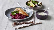 Kylling med rødbederis og peberrodsfraiche