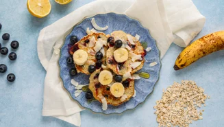 Easy protein pancakes with banana and blueberries