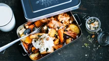 Kyckling med dukkah och rostade rotfrukter