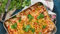 Enchilada med grillad paprika och rostad majs