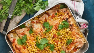 Enchilada med grillad paprika och rostad majs