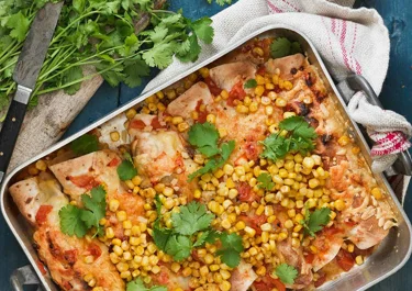 Enchilada med grillad paprika och rostad majs