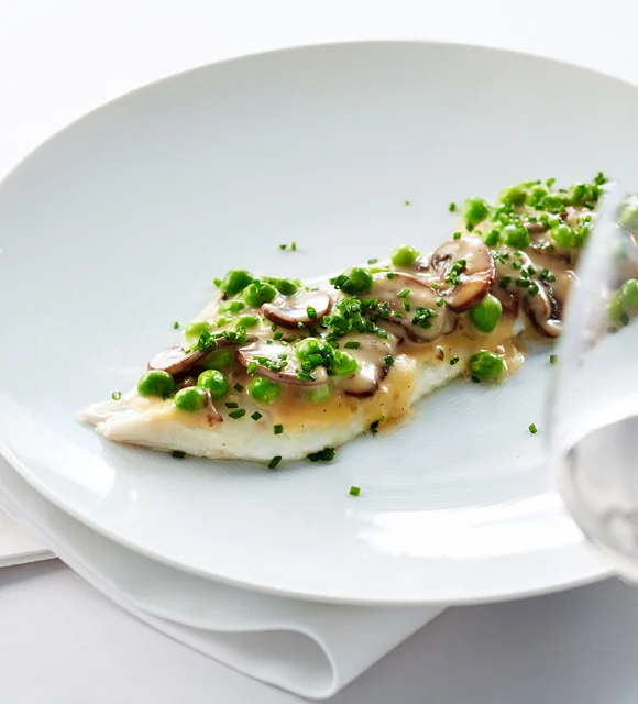 Sole au four aux champignons et aux pois
