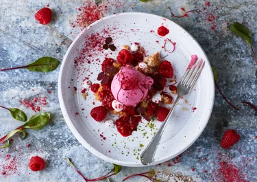 Rödbetsglass med glutenfri sockerkaka