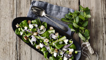 Fresh spinach salad with mint and cheese 
