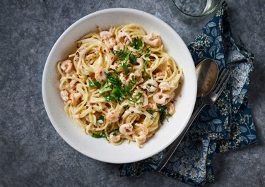 Pasta med räkor och vitlök