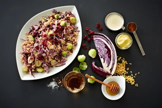 Red cabbage and khorasan wheat salad with creamy vinaigrette dressing