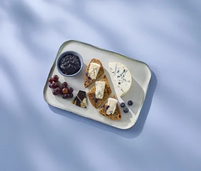 Raspberry vinaigrette and blue cheese on sourdough bread