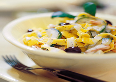 Zucchinipasta med skinka