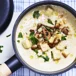 Potatis- och purjolökssoppa med vitlökschampinjoner