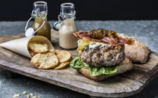 Ultimate gourmet burger with  pork, blue cheese and apple