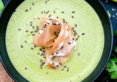 Crema de melón con jamón y Arla Apetina