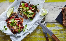 Hot open faced sandwich with chorizo and Creamy White