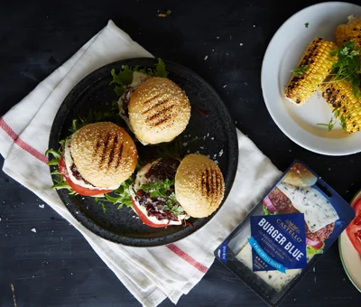 Blue Cheese burger with red onion relish