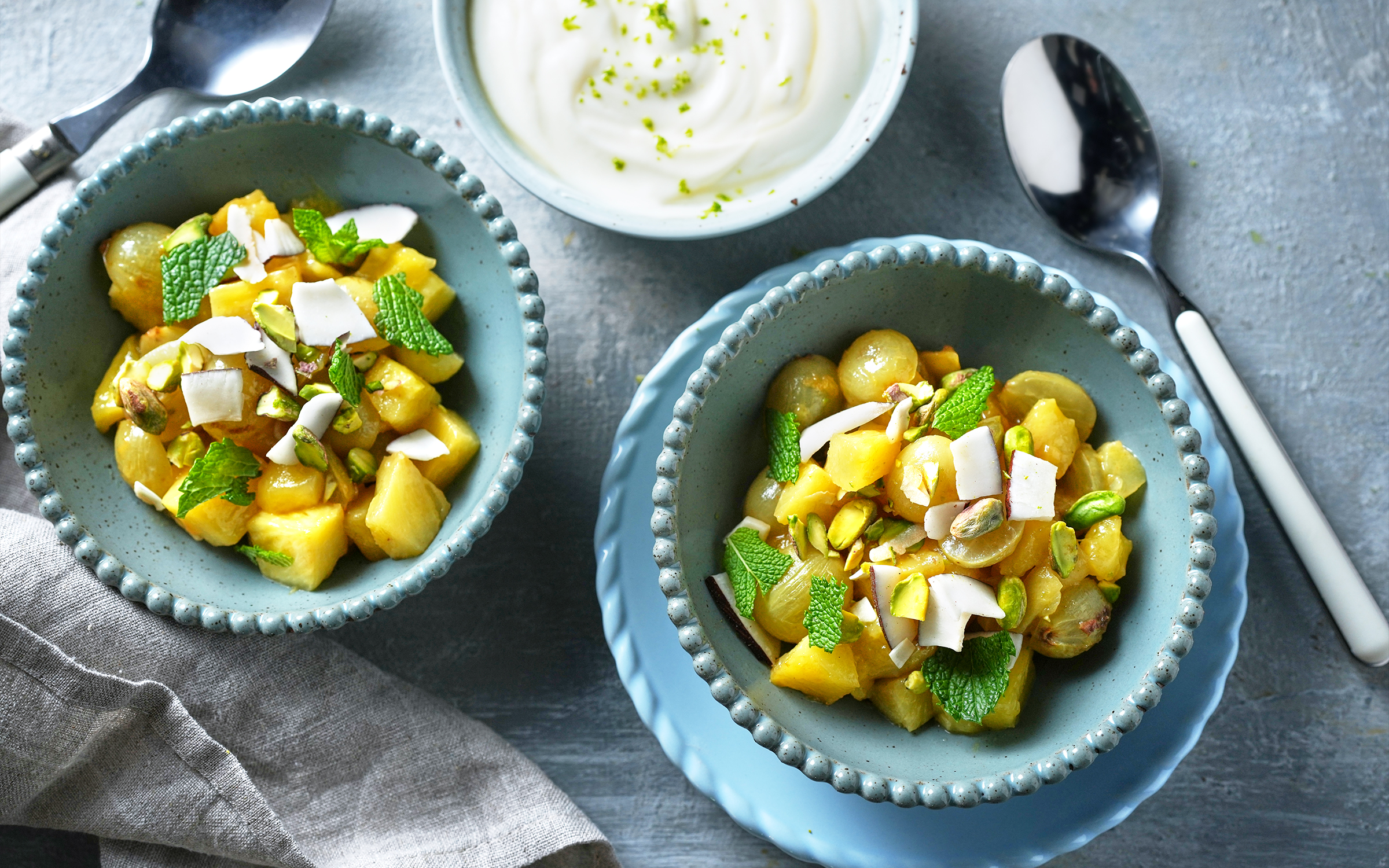 Wokad frukt med limesås