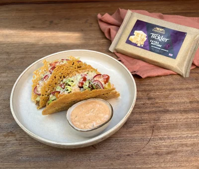 Cheeseburger Tacos with Pickled Onions and Castello® Tickler Extra Mature Cheddar