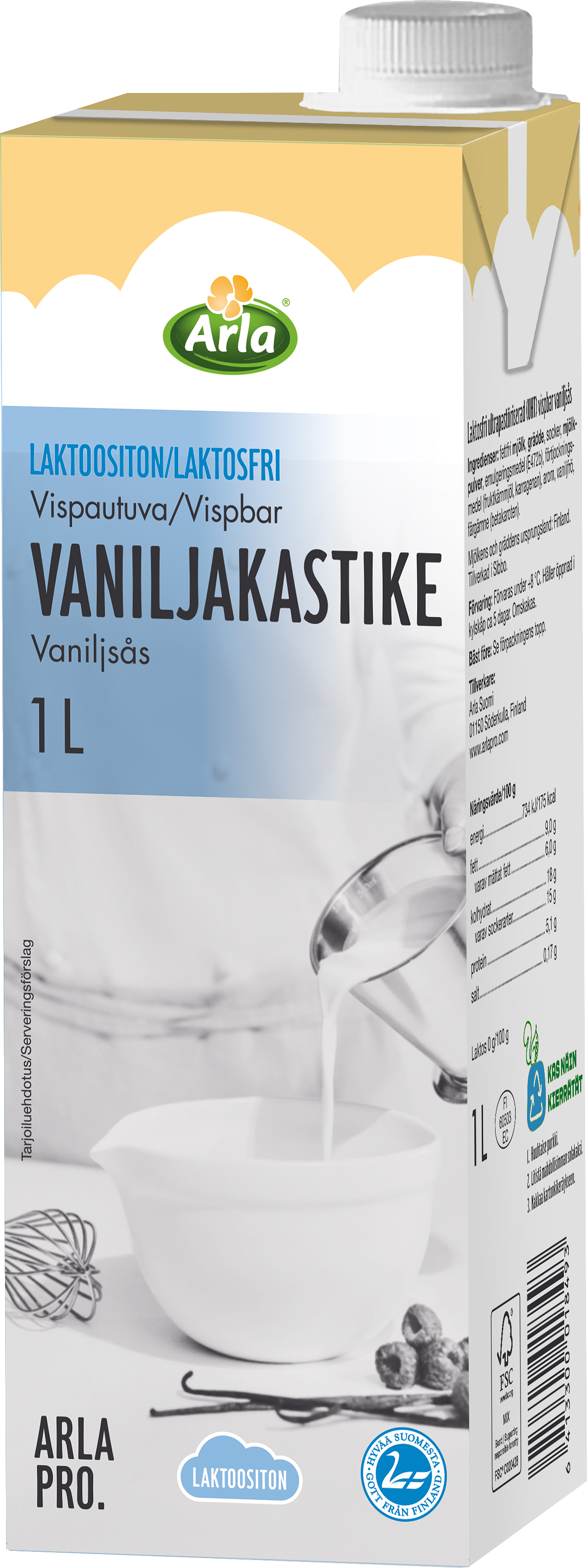 Arla Pro vaniljakastike laktoositon 1L (UHT)