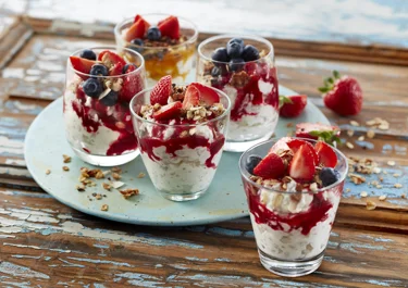 Quarkdessert mit Himbeeren
