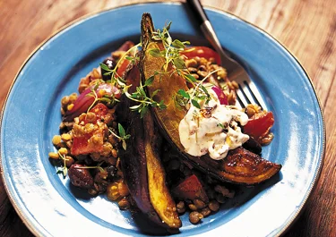 Linser med aubergine