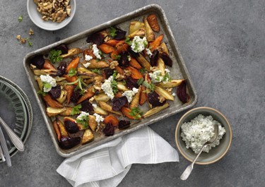 Rostade rotfrukter med ädelost-cottage cheese