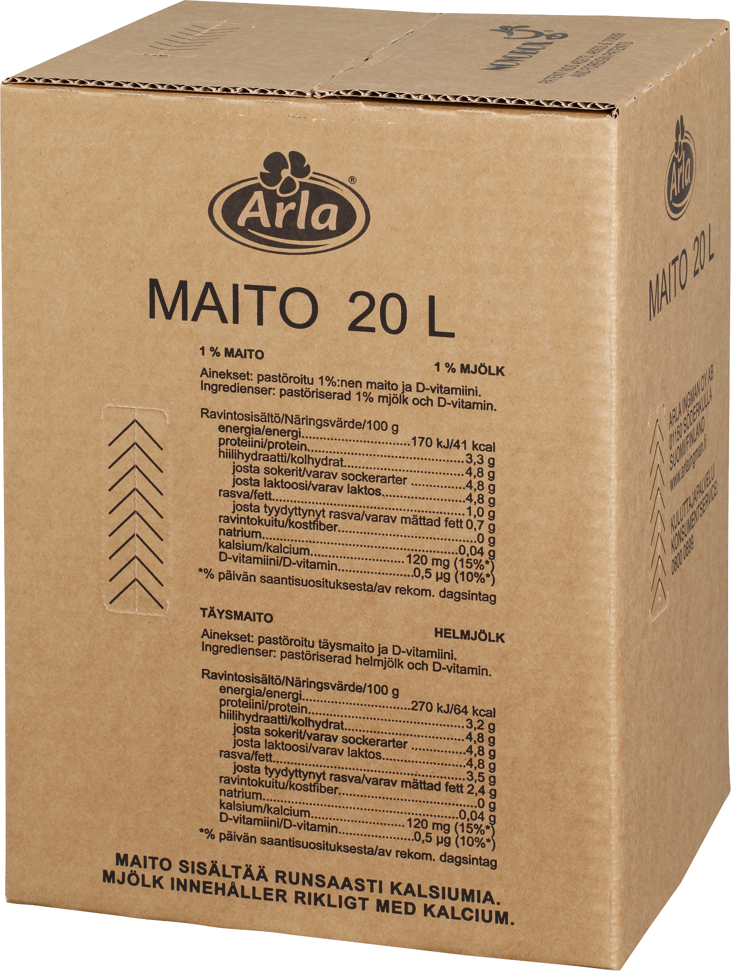 Arla täysmaito Suomi novobox 20L