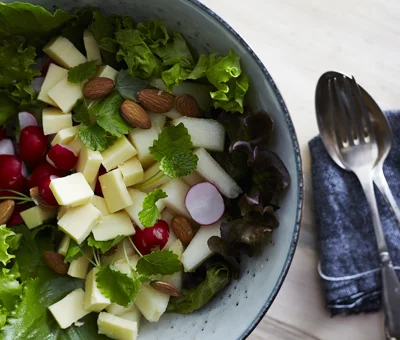 Summer salad with cheddar, melon and radishes
