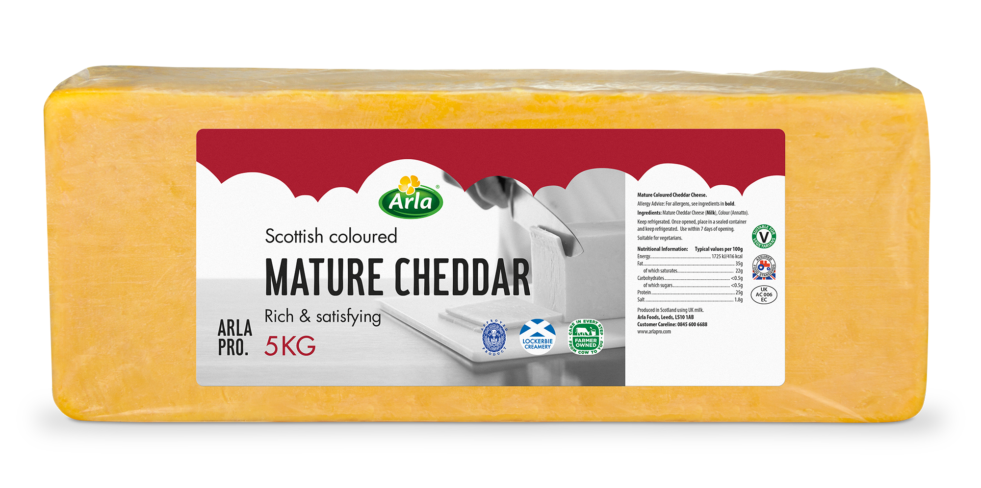 Arla Pro Scottish Mature Coloured Cheddar Cheese Block 5kg