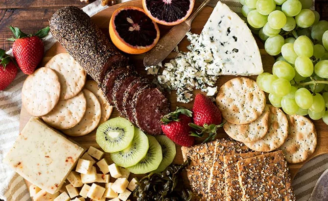 Cheese board with maple candied walnuts