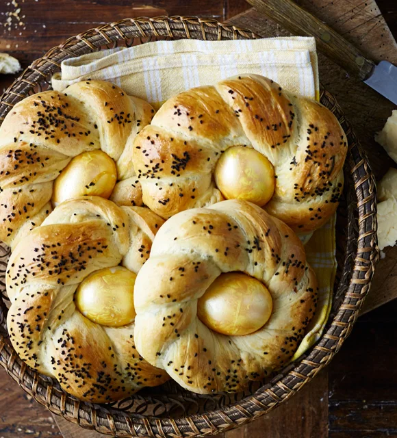 Easter bread ‘baskets’ with cheddar and oregano