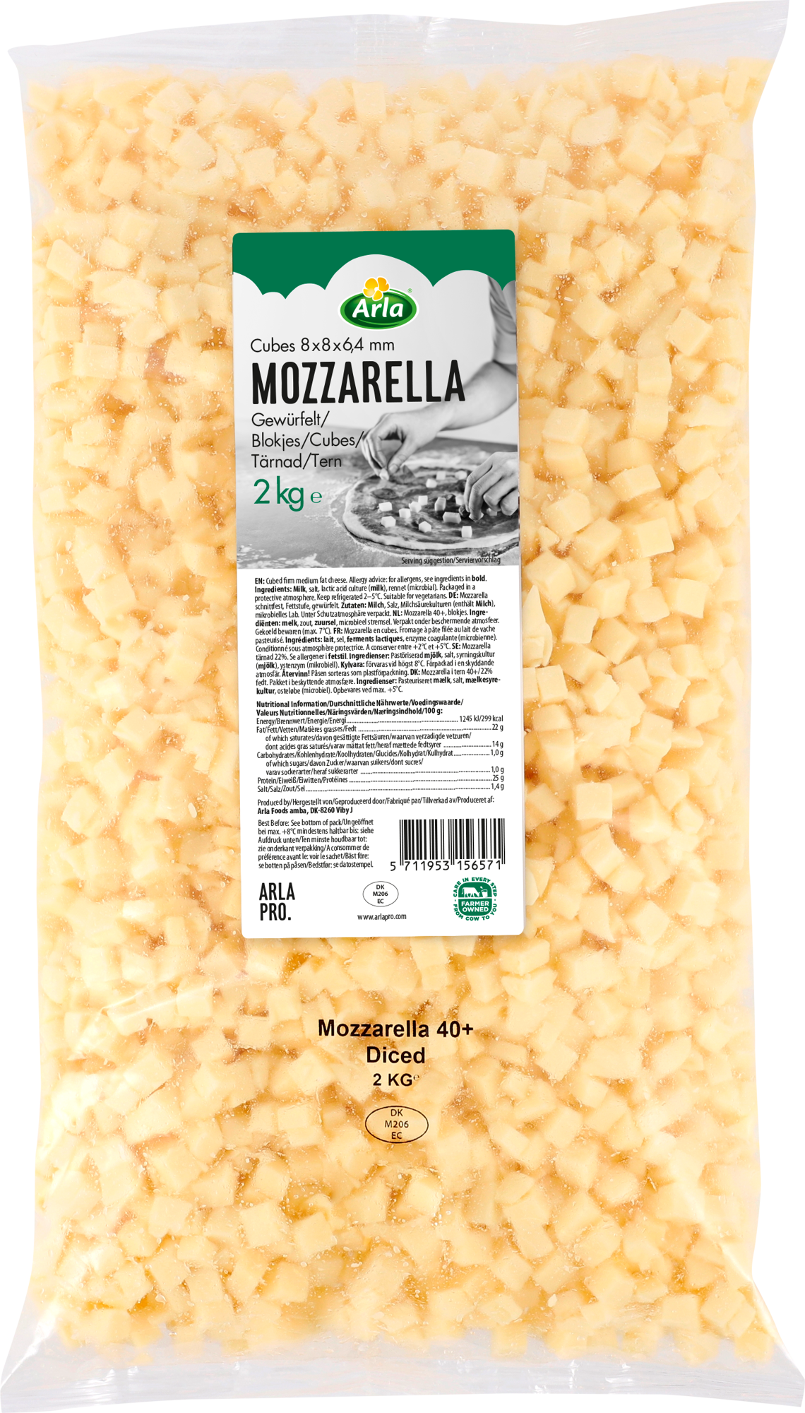 Arla Pro Mozzarella 2 kg, Würfel (8x8x6mm)
