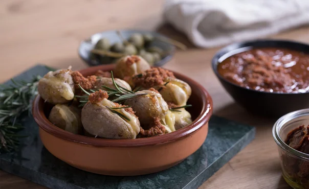 Hasselback potatoes with Mature Cheddar and salsa