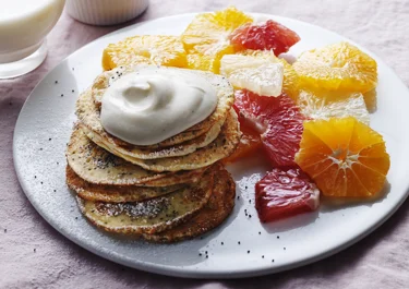 Lemon pancakes with citrus salad