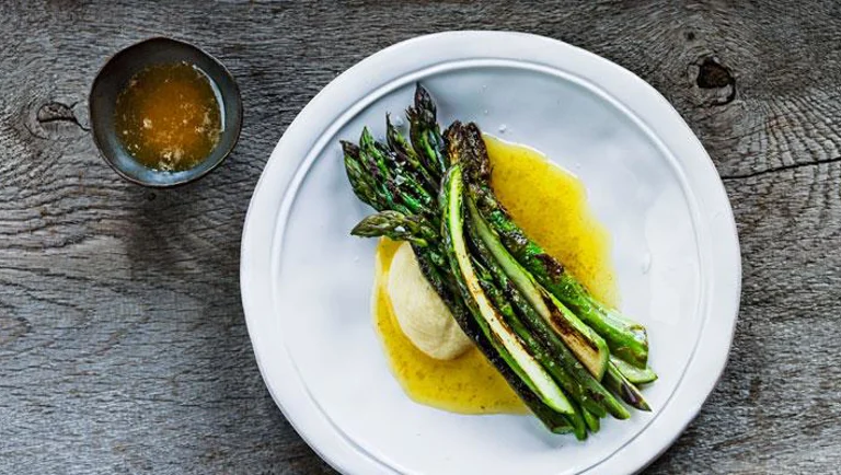 Fried Asparagus with Cheese Cream and Lemon Butter