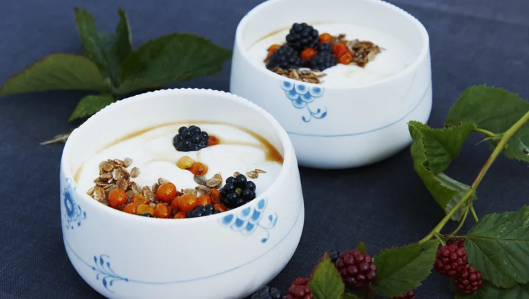 Skyr med havtorn-brombærsirup
