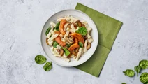 Romige lactosevrije pasta met champignons en pompoen