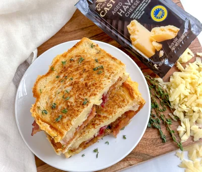 Castello Aged Havarti, Bacon, & Caramelized Onion Grilled Cheese