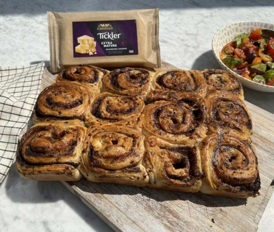 Swirly Olive Cheese Rolls with Castello® Tickler Extra Mature Cheddar