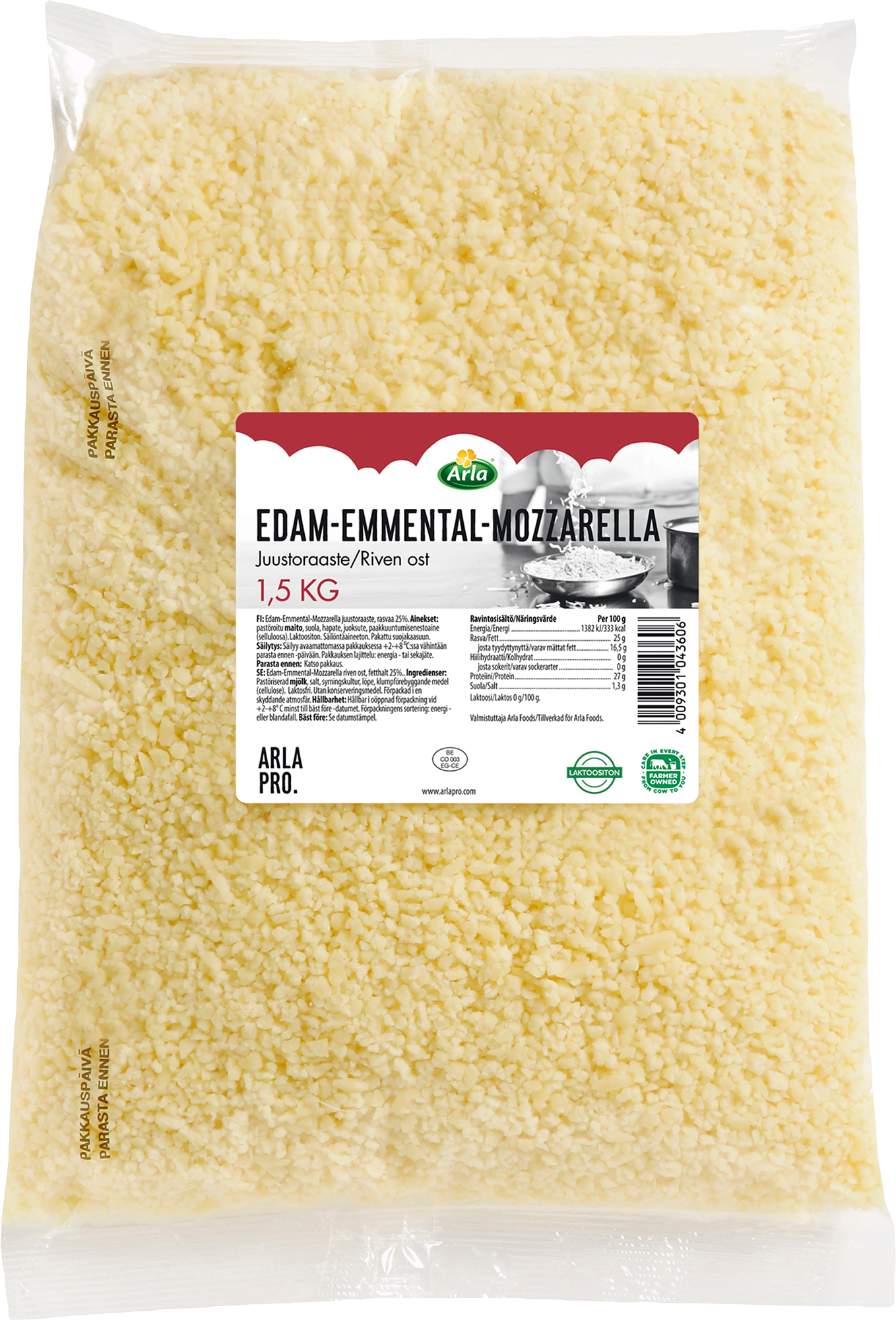 Arla Pro edam-emmental-mozzarella juustoraaste 25% 1,5kg