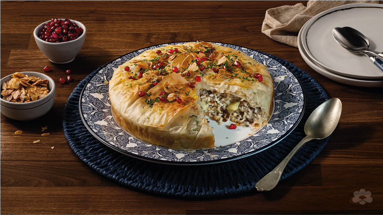 Chicken Ouzi (Filo wrapped rice) 