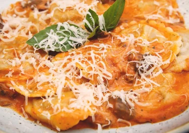 Fried ravioli in tomato sauce