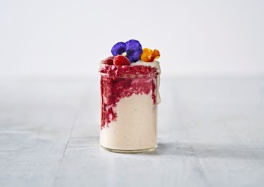 Lactose-free banana and raspberry smoothie 