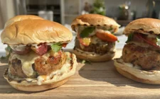 Cheesy Grilled Peach Turkey Burger with Castello® Tickler Extra Mature Cheddar