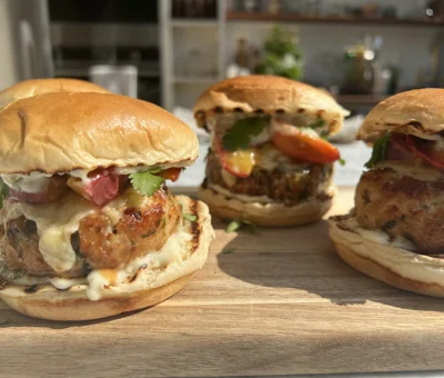 Cheesy Grilled Peach Turkey Burger with Castello® Tickler Extra Mature Cheddar