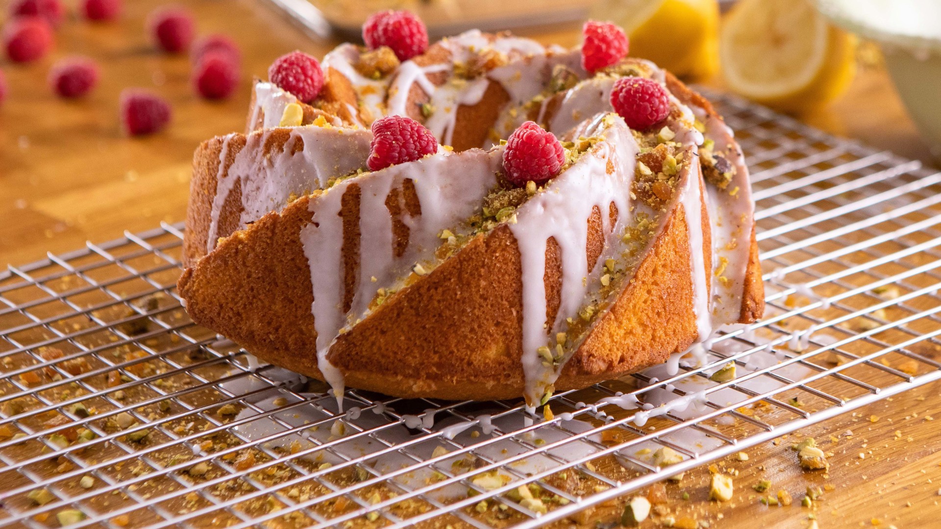 SAFFRON BUTTER BUNDT CAKE WITH PISTACHIO AND RASPBERRY