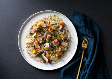 Kornotto med butternutpumpa och ljummen tryffelvinägrett