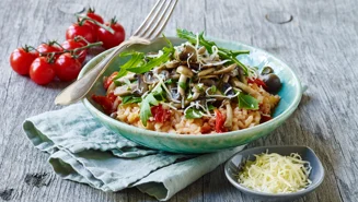 Tomatrisotto med svampetopping