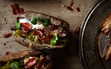 Steak hot dog with Castello Danish Blue and horseradish dressing