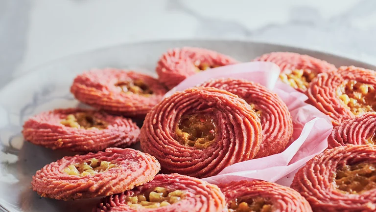 Beetroot Orange Butter Cookies With Almond Tuile